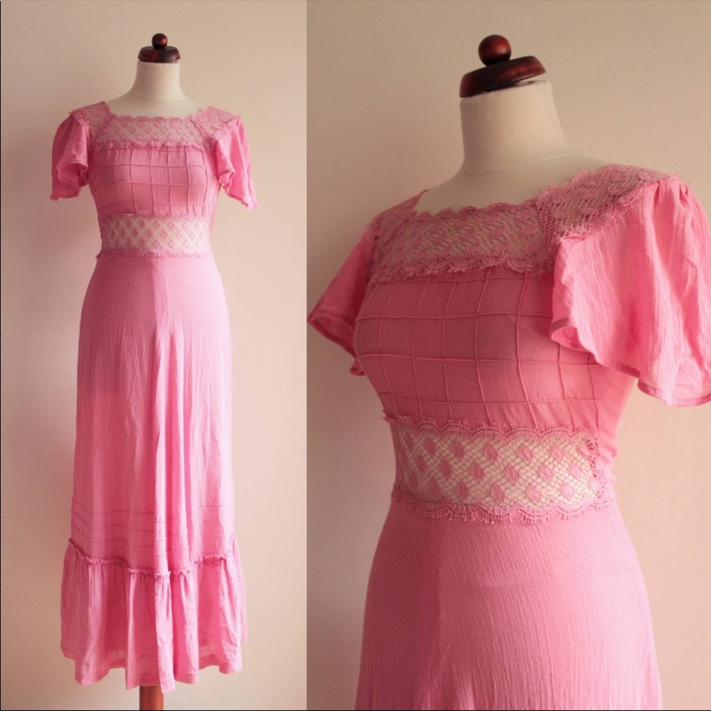 Vintage pink cotton maxi dress